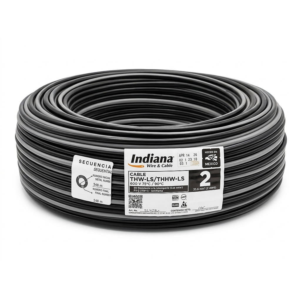 CAJA DE CABLE THW CALIBRE 2 NEGRO INDIANA
