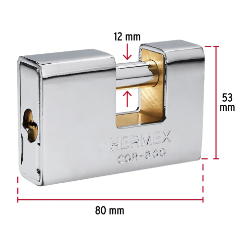 CANDADO ANTIPALANCA 80MM BLINDADO LLAVE PUNTOS HERMEX