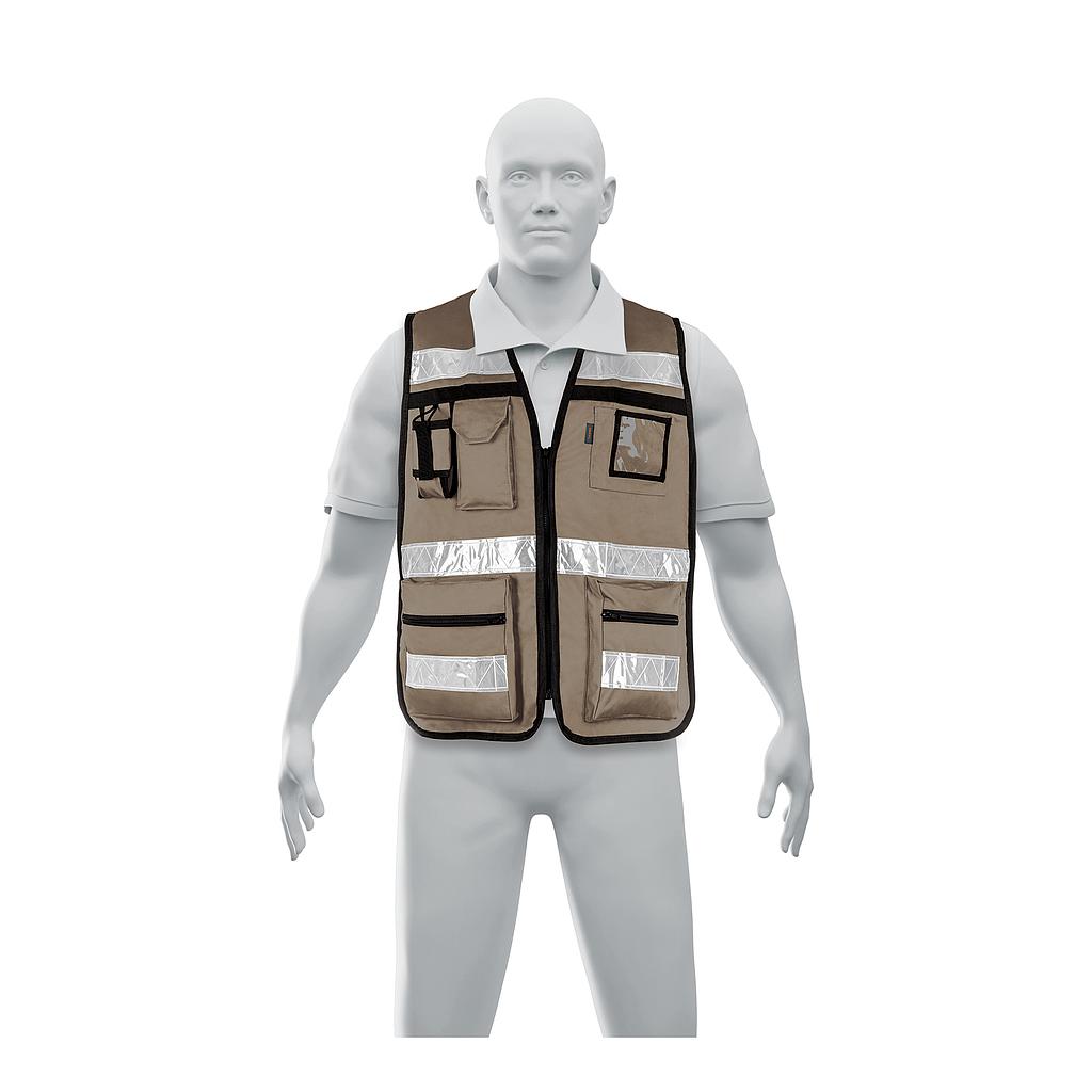 CHALECO BRIGADISTA CON CINTAS REFLEJANTES COLOR BEIGE
