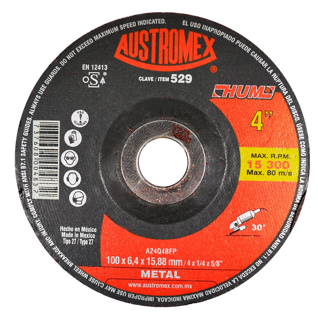 DISCO P/DESBASTE DE METAL 4 HUM AUSTROMEX