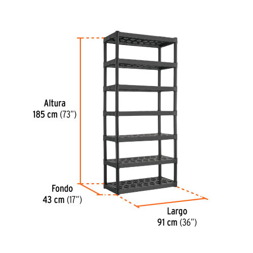 ESTANTE PLASTICO USO RUDO DE 7 REP/CAP. 70 KG 185x43x91,TRUPER