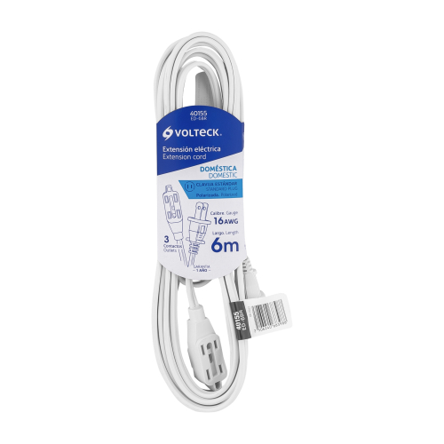 EXTENSION ELECTRICA DOMESTICA 6 m CLAVIJA RECTA BLANCA