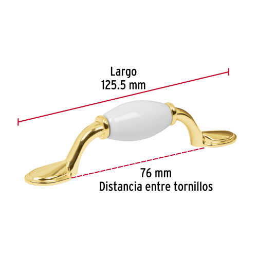 JALADERA METALICA DE 76 MM LATON BRILLANTE INSERTO CERMICO