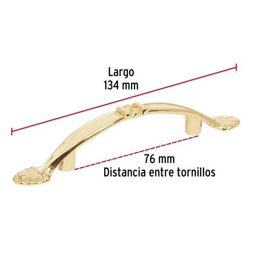 JALADERA METALICA DE 76 MM ESTILO BARROCO LATON BRILLANTE