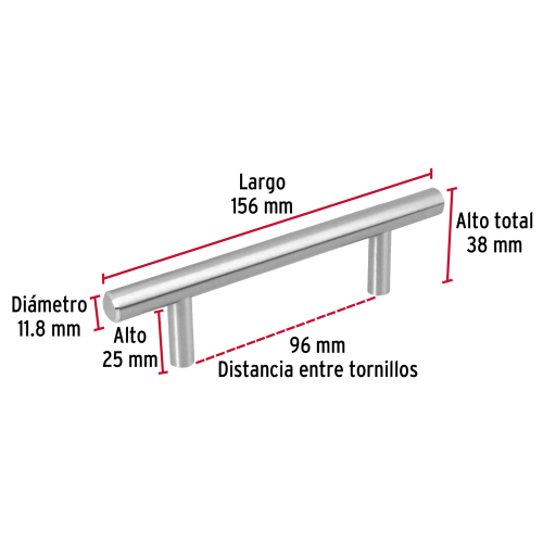 JALADERA DE ACERO 96MM LINEA CILINDRO NIQUEL HERMEX
