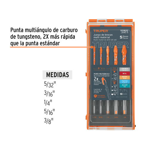 JUEGO DE 5 BROCAS MULTIMATERIAL TRUPER