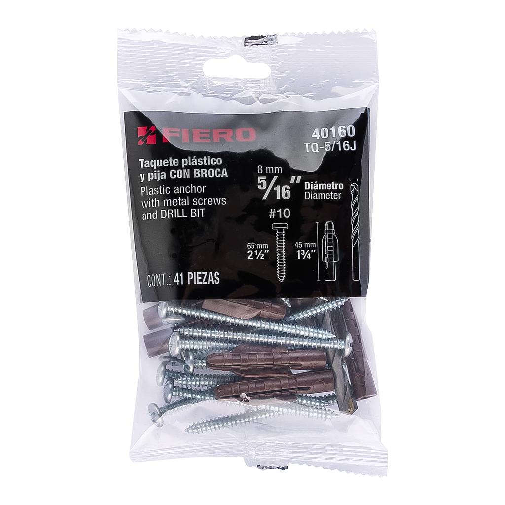 KIT DE 20 TAQUETES DE 5/16" CON PIJAS #10 Y 1 BROCA DE 5/16" FIERO