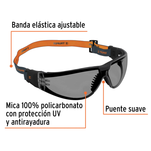 LENTES DE SEGURIDAD GRIS CON BANDA ELASTICA ACTIVE TRUPER
