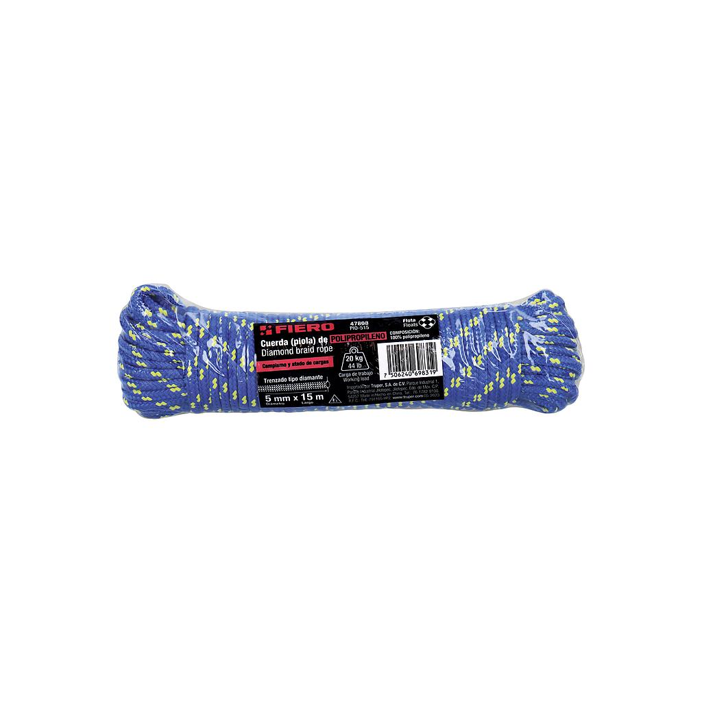 PIOLA DE POLIPROPILENO TRENZADA DE 5 mm X 15 m EN MADEJA FIERO