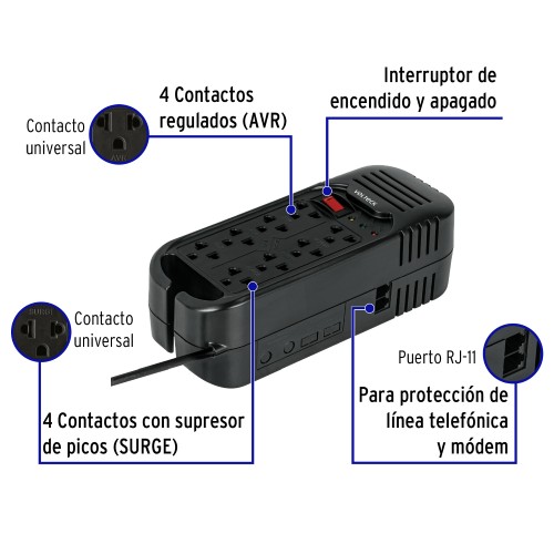 REGULADOR DE VOLTAJE DE 1600 VA / 800 W 8 CONTACTOS, VOLTECK