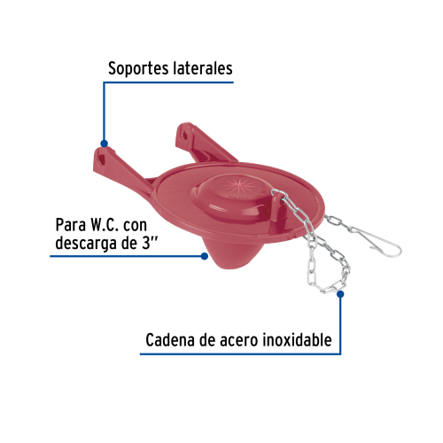 SAPO 3 Plg. PARA WC SILICONA ROJA CADENA INOXIDABLE FOSET