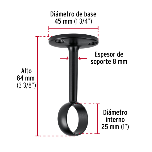 SOPORTE NEGRO MATE PARA TUBO REDONDO HERMEX