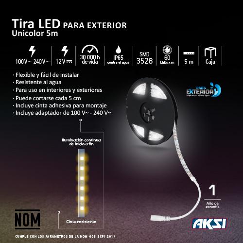 TIRA LED PARA EXTERIOR IP65 5MTS COLOR CALIDO AKSI