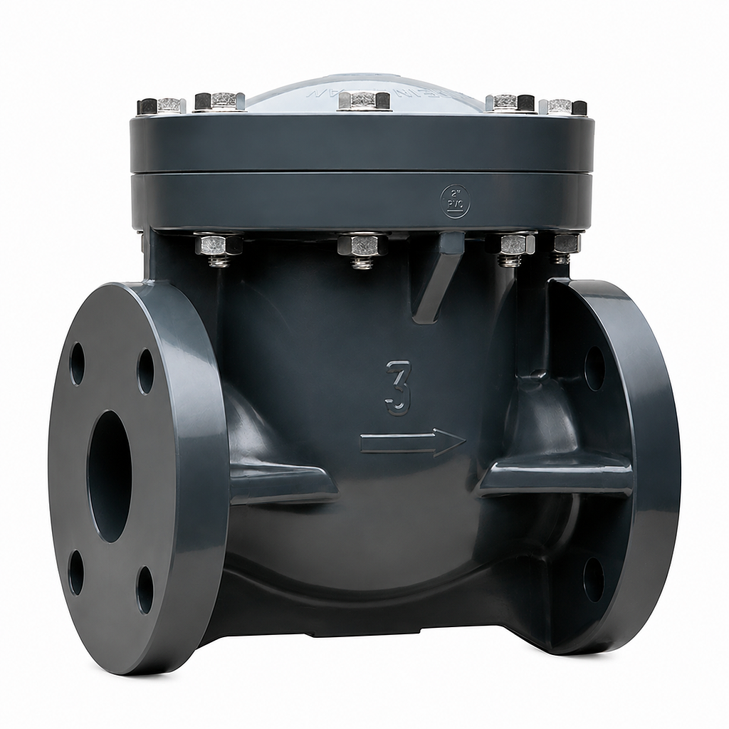 VALVULA CHECK COLUMPIO BRIDADA 3" PVC C-80 ASAHI
