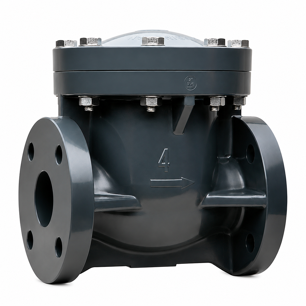 VALVULA CHECK COLUMPIO BRIDADA 4" PVC C-80 ASAHI