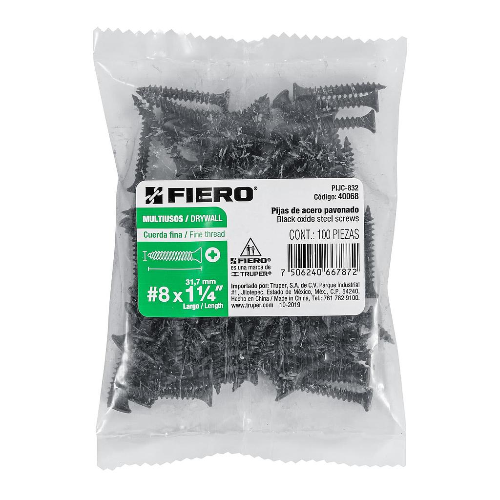 BOLSA DE 100 PIJAS No. 8 X 1-1/4" CABEZA PLANA PHILLIPS MULTIUSOS CUERDA FINA FIERO