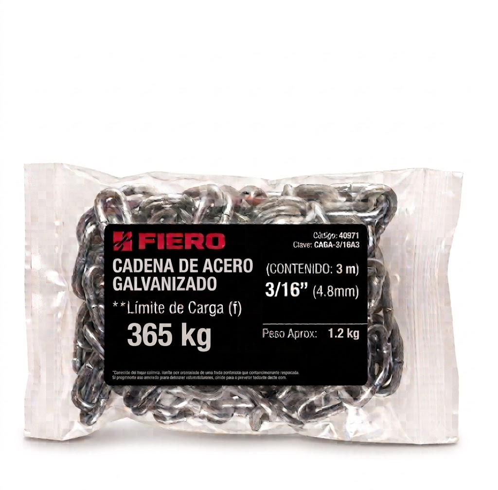 CADENA GALVANIZADA DE 3/16" BOLSA CON 3 m FIERO