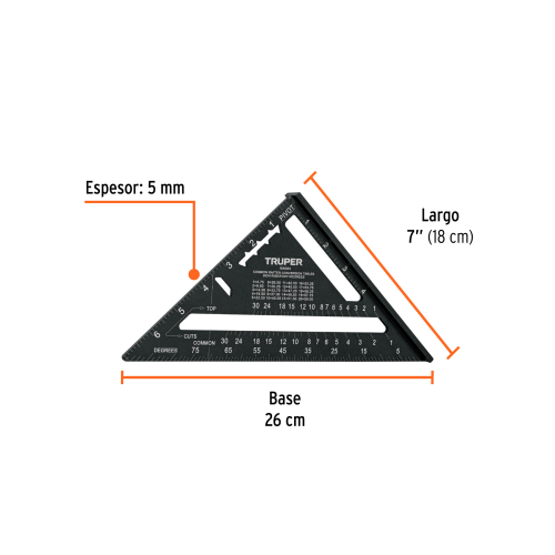 ESCUADRA 7 DE ALUMINIO COLOR NEGRO P/MUROS DE YESO TRUPER