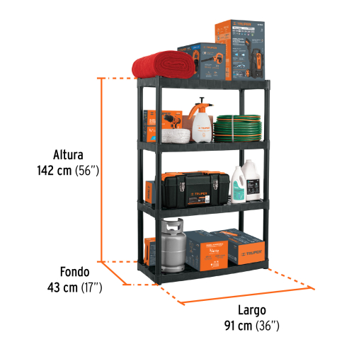 ESTANTE PLASTICO USO RUDO 4 REP/CAP 70 Kg 142X43X91TRUPER