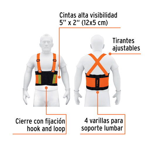 FAJA LUMBRAR NARANJA C/CINTAS DE ALTA VISIBILIDAD GRANDE TRUPER