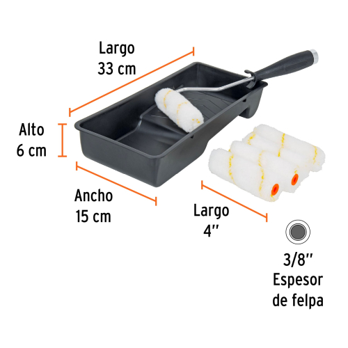 KIT DE RODILLO PARA PINTAR 4 (MANERAL, CHAROLA Y 5 FELPAS) TRUPER