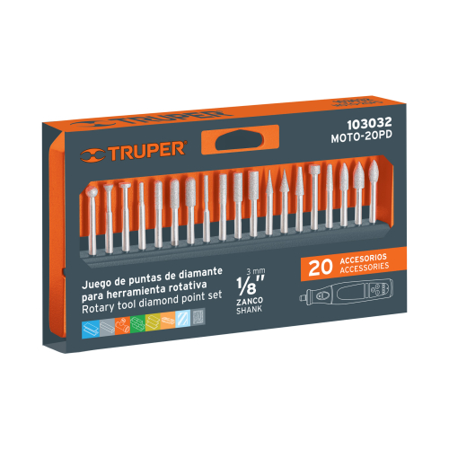 KIT PUNTAS DIAMANTADAS P/HTA ROTATIVA  20 PIEZAS TRUPER