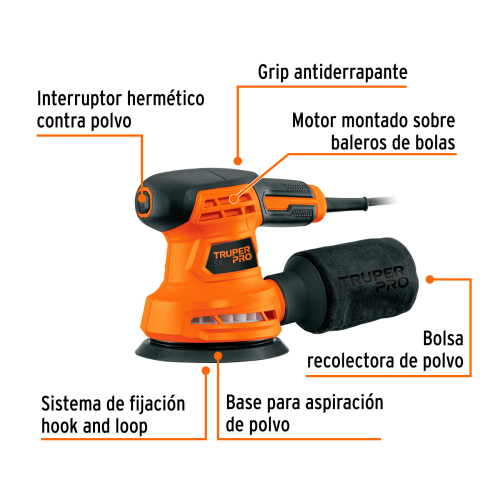 LIJADORA ROTO ORBITAL 5" 260 W TRUPER PRO