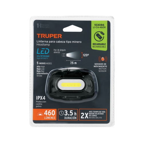 LINTERNA DE MINERO LED CON SENSOR RECARGABLE TRUPER