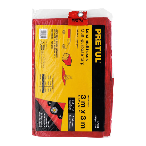 LONA DE POLIETILENO 3 m X 3 m  ROJA  110 g/m2  PRETUL