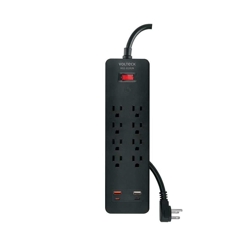 MULTICONTACTO 8 ENTRADAS, 2 USB A  2 USB C, NEGRO, VOLTECK