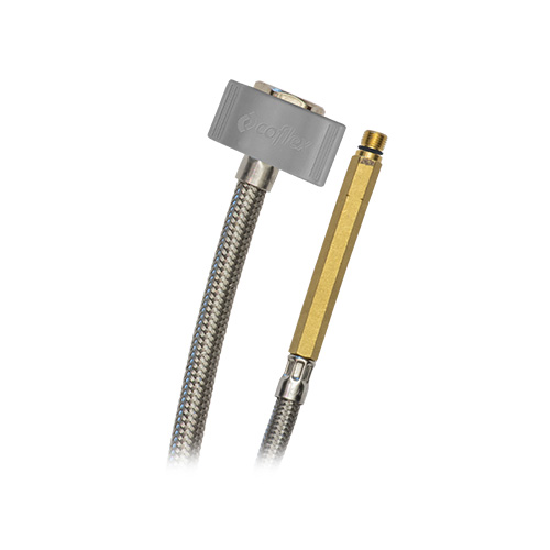 CONECTOR FLEXIBLE DE ACERO INOXIDABLE PARA MONOMANDO 1/2" ROSCA INTERNA X ROSCA MILIMETRICA #10 LARGO 60 cm COFLEX