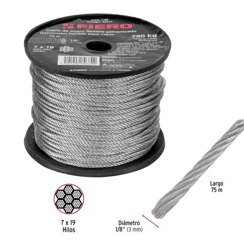 ROLLO DE 75 m CABLE FLEXIBLE DE 1/8" ACERO 7 X 19  FIERO