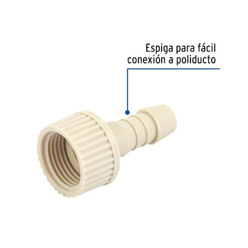 ADAPTADOR HEMBRA MOVIBLE DE POLIPROPILENO 3/4 Plg. X 1/2 Plg. FOSET