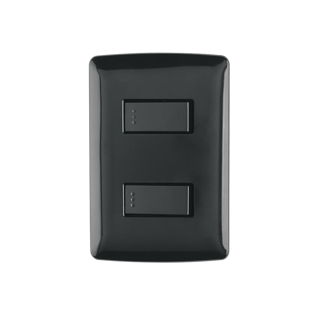 PLACA ARMADA 2 INTERRUPTORES SENCILLOS NEGRO LINEA ITALIANA  VOLTECK