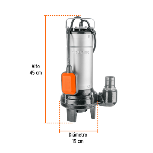 BOMBA SUMERGIBLE ACERO INOX./HIERRO,A.SUCIA,1-1/2HP,TRUPER