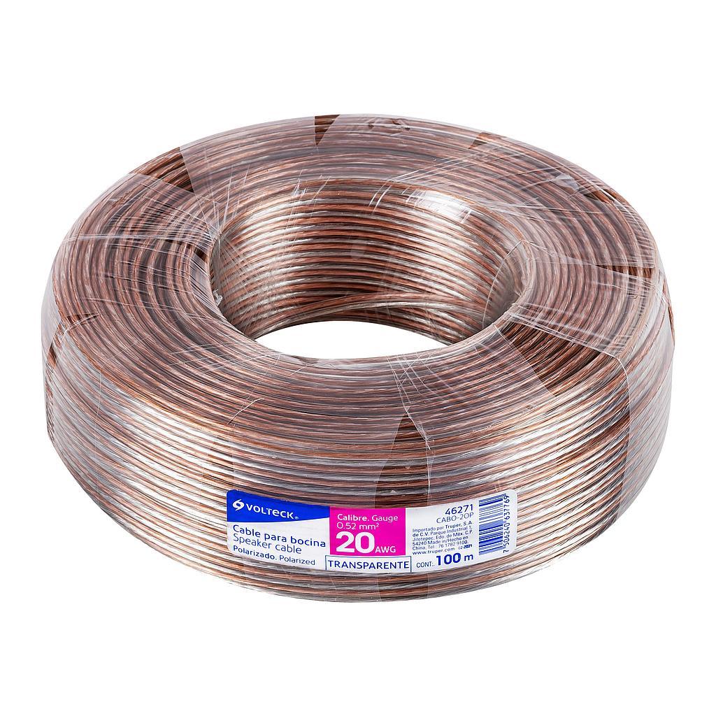 ROLLO DE 100 M CABLE POLARIZADO TRANSPARENTE P/BOCINA 20 AWG VOLTECK