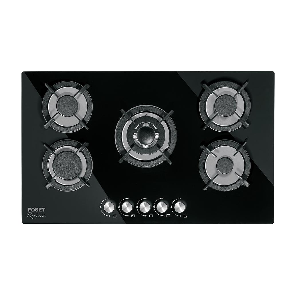 PARRILLA GAS EMPOTRABLE DE 90 cm 5 QUEMADORES VIDRIO NEGRO FOSET RIVIERA