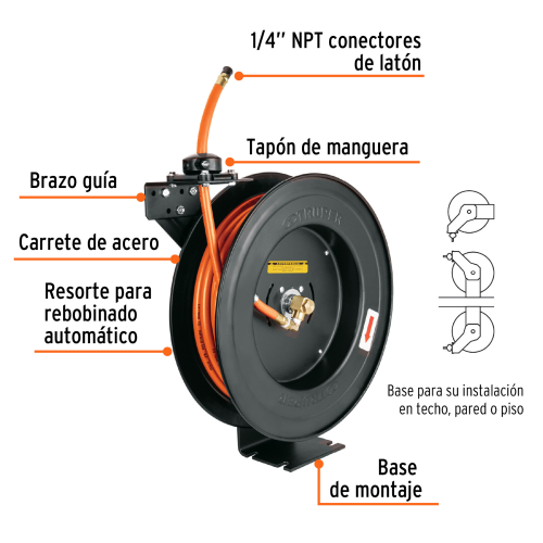 MANGUERA PARA COMPRESOR,DE HULE,15M X 3/8,CARRETE RETRÁCTIL