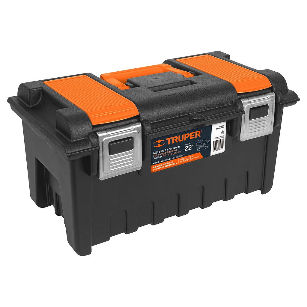 CAJA P/HERRAMIENTA 22 C/COMPARTIMINETOS Y BROCHES METALICOS