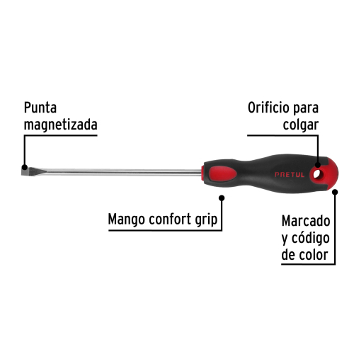 DESARMADOR PLANO 1/4" X 6" MANGO COMFORT GRIP  PRETUL