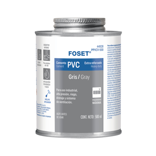 CEMENTO PARA PVC GRIS MAXIMA VISCOSIDAD LATA DE 500 ml FOSET