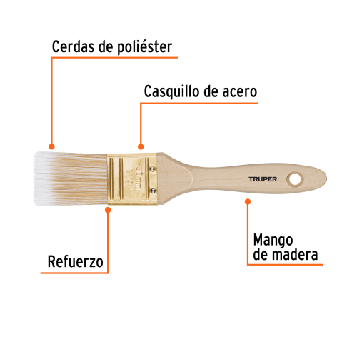 BROCHA CERDAS SINTETICAS 1-1/2 CORTE RECTO, MANGO DE MADERA