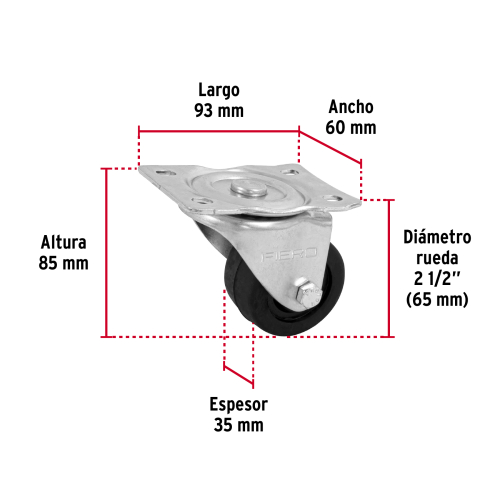 RODAJA HULE 2-1/2 Plg. PLACA GIRATORIA CON BUJE CARGA 50KG FIERO