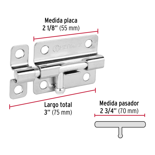 PASADOR DE BARRIL DE ACERO CROMO 3 HERMEX
