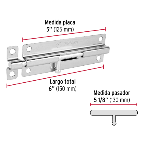 PASADOR DE BARRIL DE ACERO CROMO 6 HERMEX