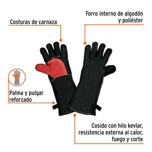 GUANTE CARNAZA NEGRO PARA SOLDADOR PUÑO LARGO TRUPER
