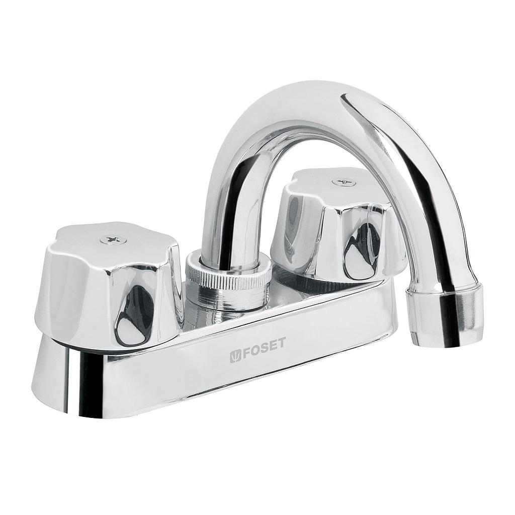 MEZCLADORA DE 4" PARA LAVABO CUELLO CURVO CARTUCHO CERAMICO FOSET