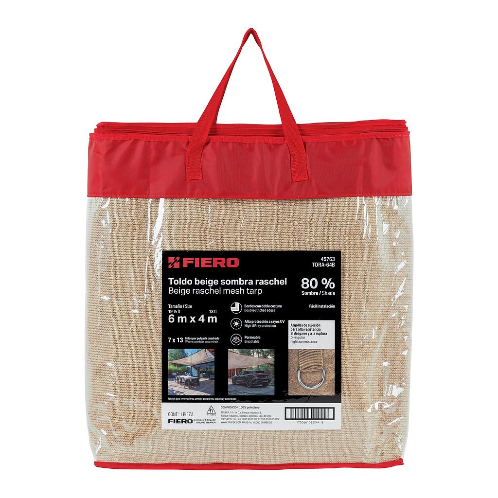 TOLDO SOMBRA 80% RASCHEL BEIGE DE 6 m X 4 m FIERO