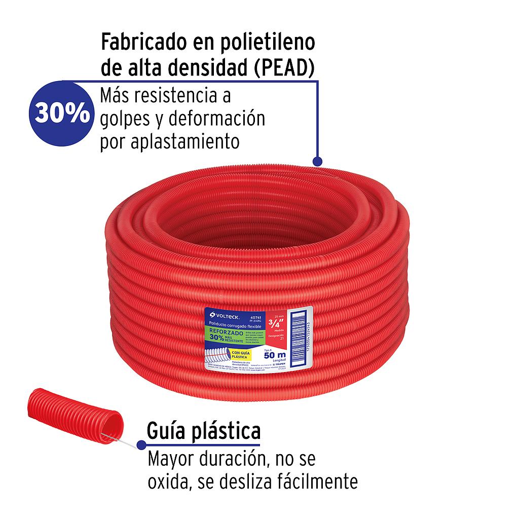 METRO DE POLIDUCTO DE 3/4' CORRUGADO FLEX REFORZADO C/GUIA, 50M
