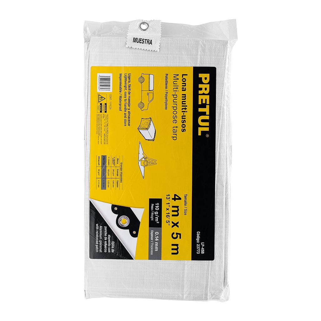LONA DE POLIETILENO 4X5M, BLANCA, 110GXM2, PRETUL